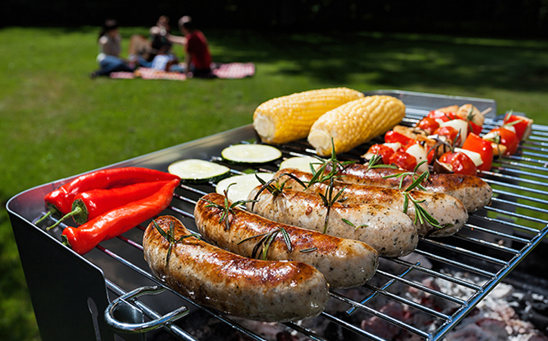 A summer garden party with grilled food